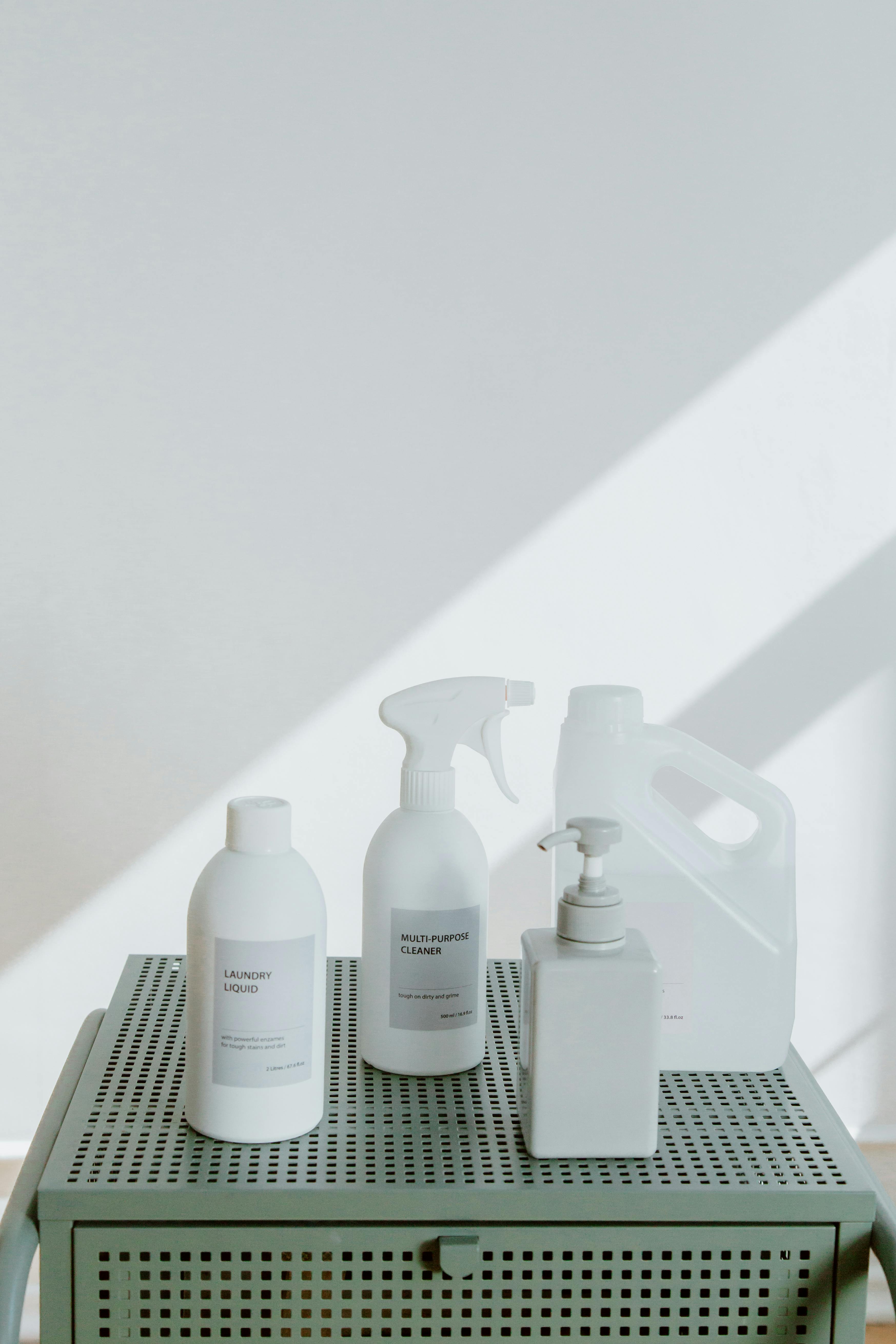Cleaning products grouped by sink